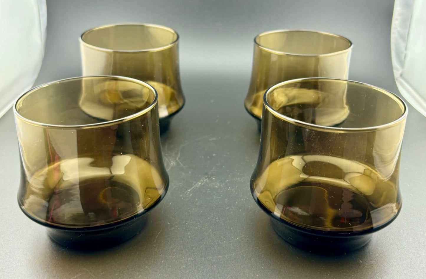 LIBBEY IMPROMPTU Smoky Brown ROCKS GLASSES TUMBLER 3 1/8" Set Of 4