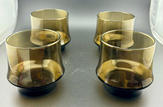 LIBBEY IMPROMPTU Smoky Brown ROCKS GLASSES TUMBLER 3 1/8" Set Of 4