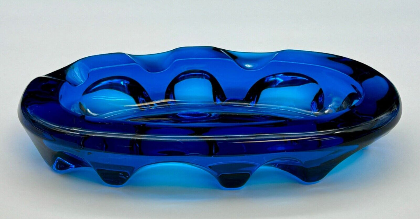 Vintage Viking Art Glass Mid-Century Modern "Epic Bluenique" Oval Blue