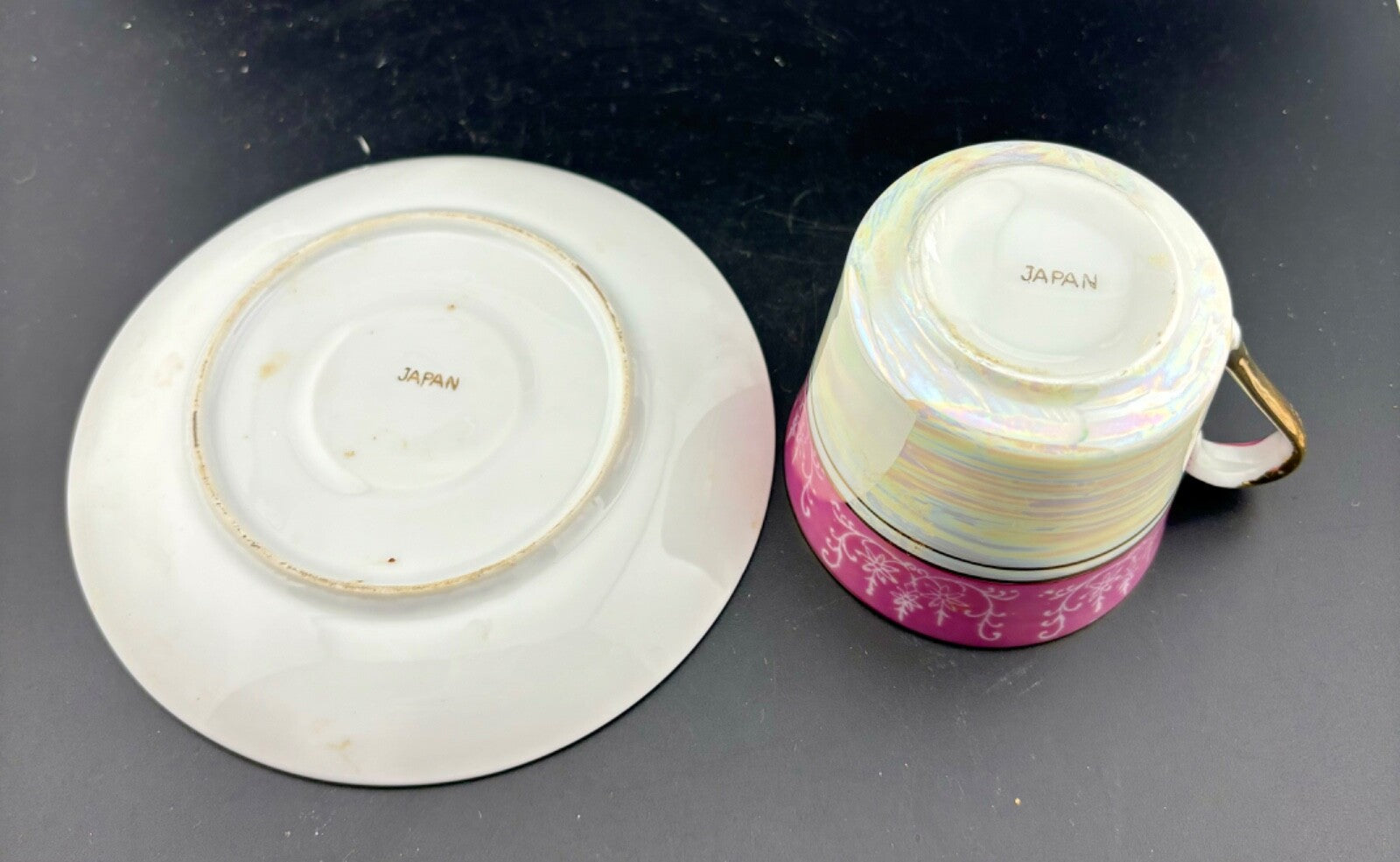 Vintage Tea Cup and Saucer Japanese Pink Luster with Gold Accent