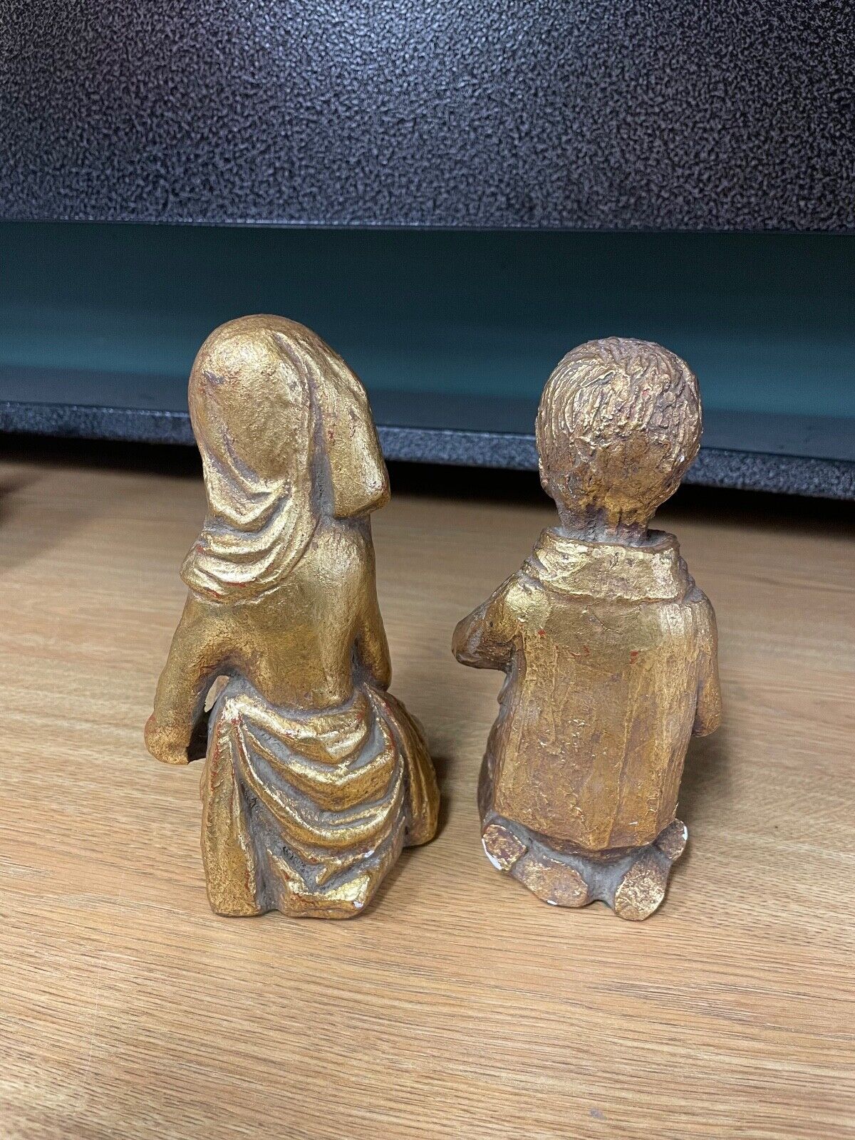 Vintage Italian Gilded Plaster Boy Girl Figurines Pair