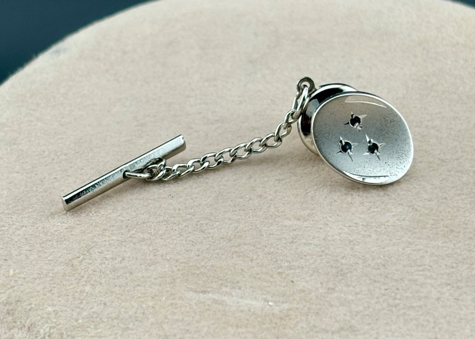 Vintage MCM Anson Sterling Silver and Sapphire Tie Tack