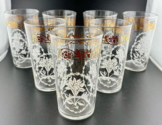 Vintage Federal Glass Tumblers 12oz. White and Gold Floral Pattern(7)