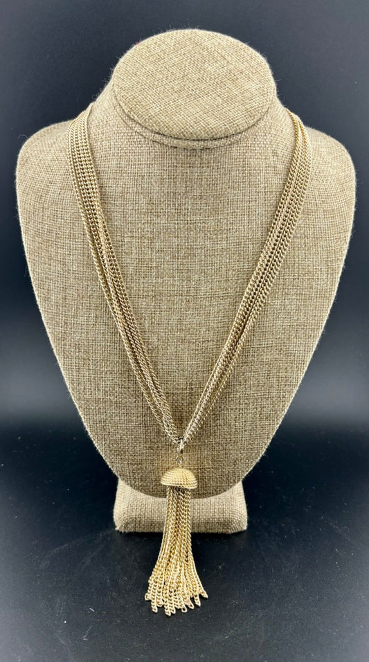 Vintage Sarah Coventry Tassel Necklace Gold Tone Multi Strand 22" Multi Chain