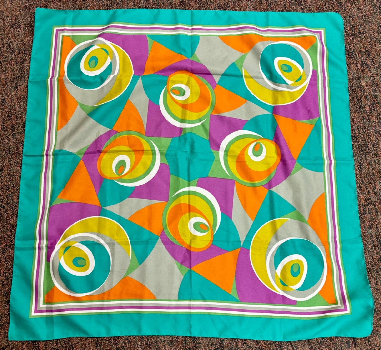 Vintage Italian Polyester Square Scarf Bold Geometric 30"