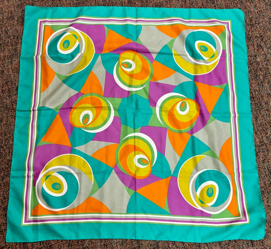 Vintage Italian Polyester Square Scarf Bold Geometric 30"
