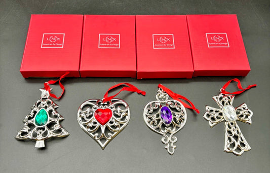 Lenox Bejeweled Silverplated Ornaments NIB(4)