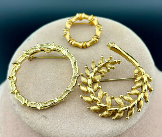 Three Vintage Wreath Brooches Gold-Tone Monet/Gerry's NK