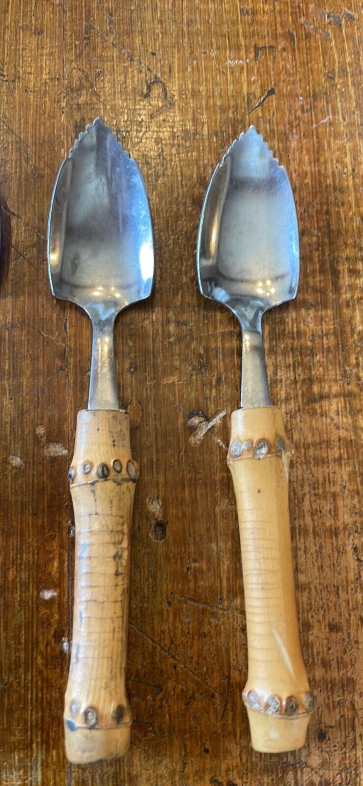 Vintage Bamboo Handled Grapefruit Spoons Set of 8