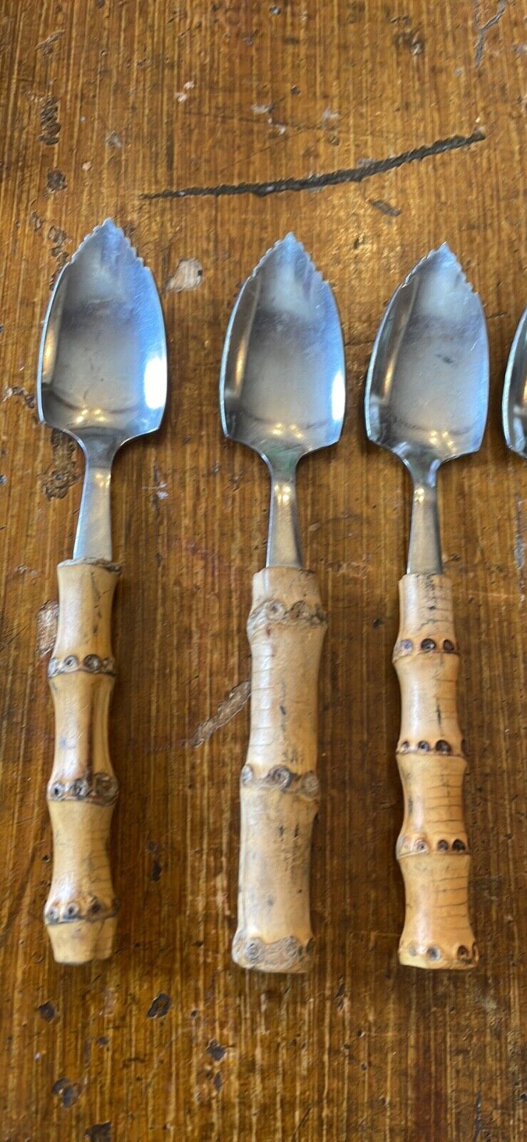 Vintage Bamboo Handled Grapefruit Spoons Set of 8