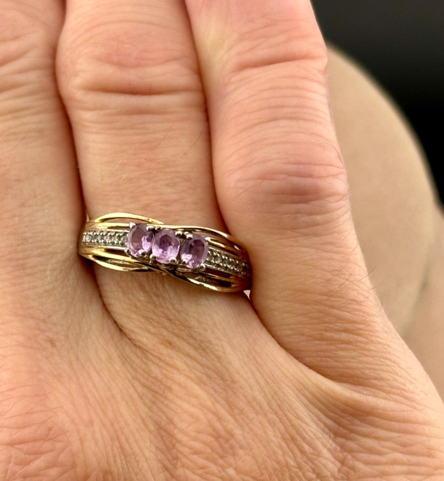 STS Gold Vermeil Over Sterling Silver and Mauve Sapphire Ring Sz. 8