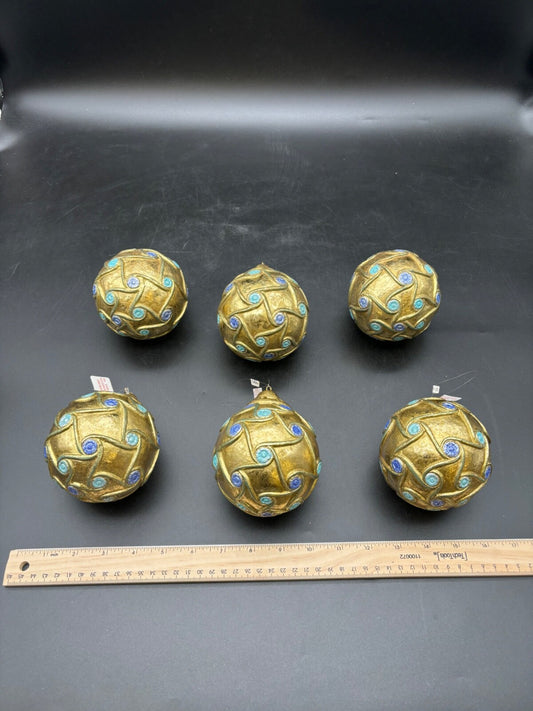 Dept. 56 Gold and Blue Christmas Ornaments(6)