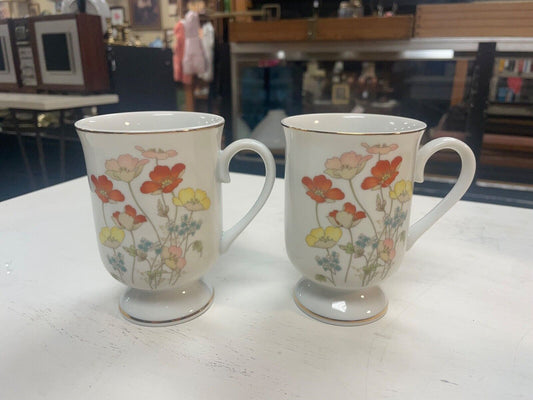 Vintage Fanci Florals Poppy Mugs Pair