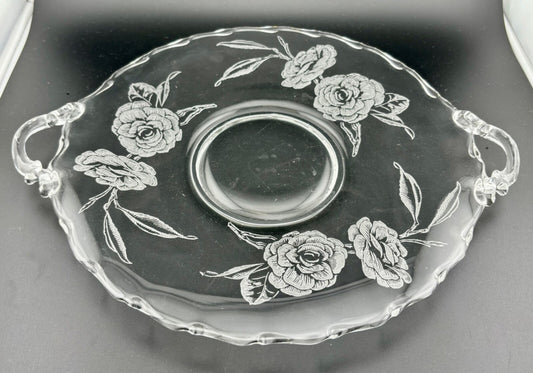 Vintage Fostoria Camellia Pattern Handled Platter