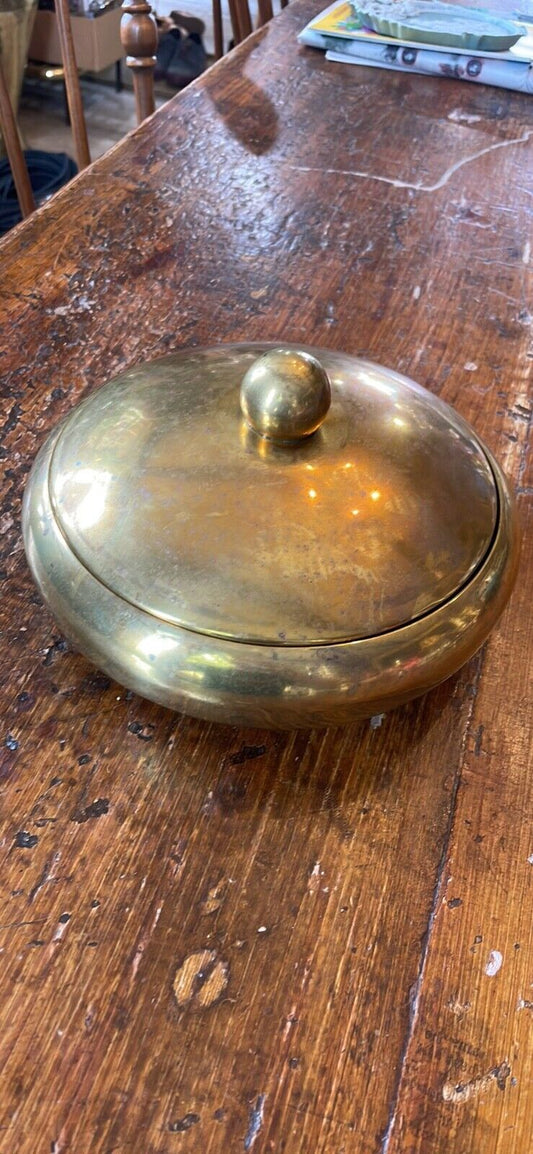 Vintage Lidded Brass Dish with Divided Glass Insert