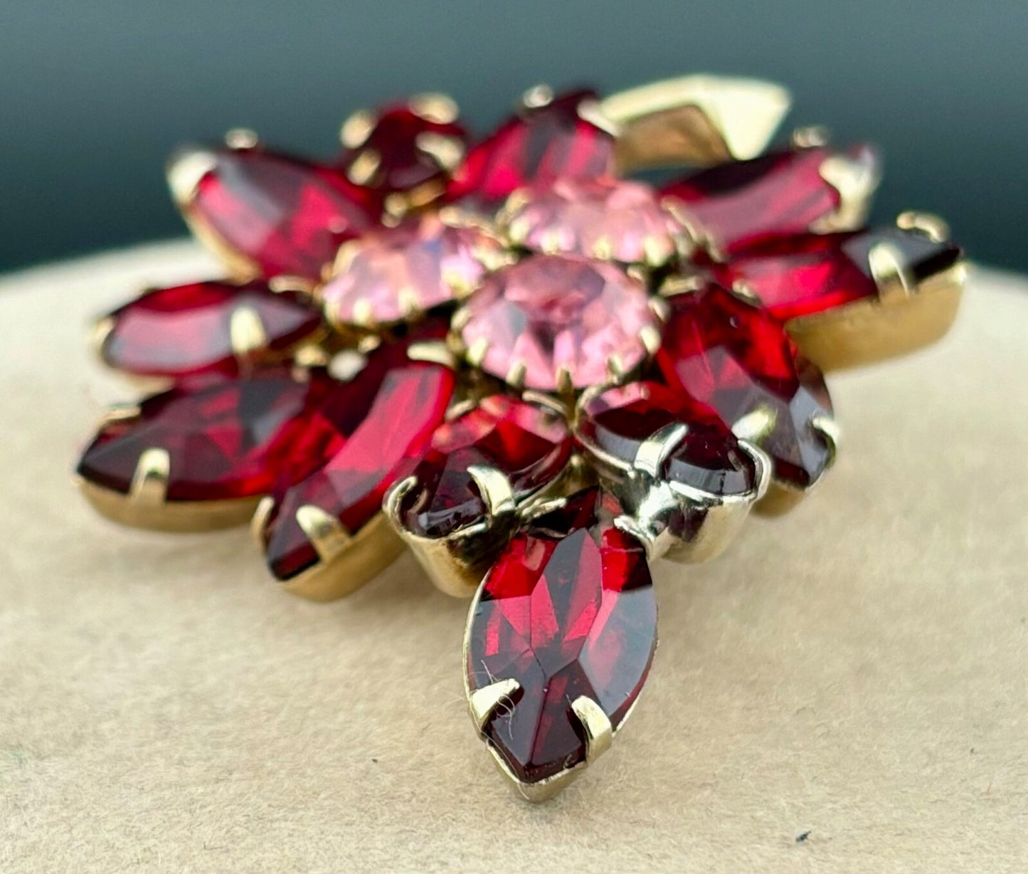 Vintage Pink/Red Rhinestone Brooch NK