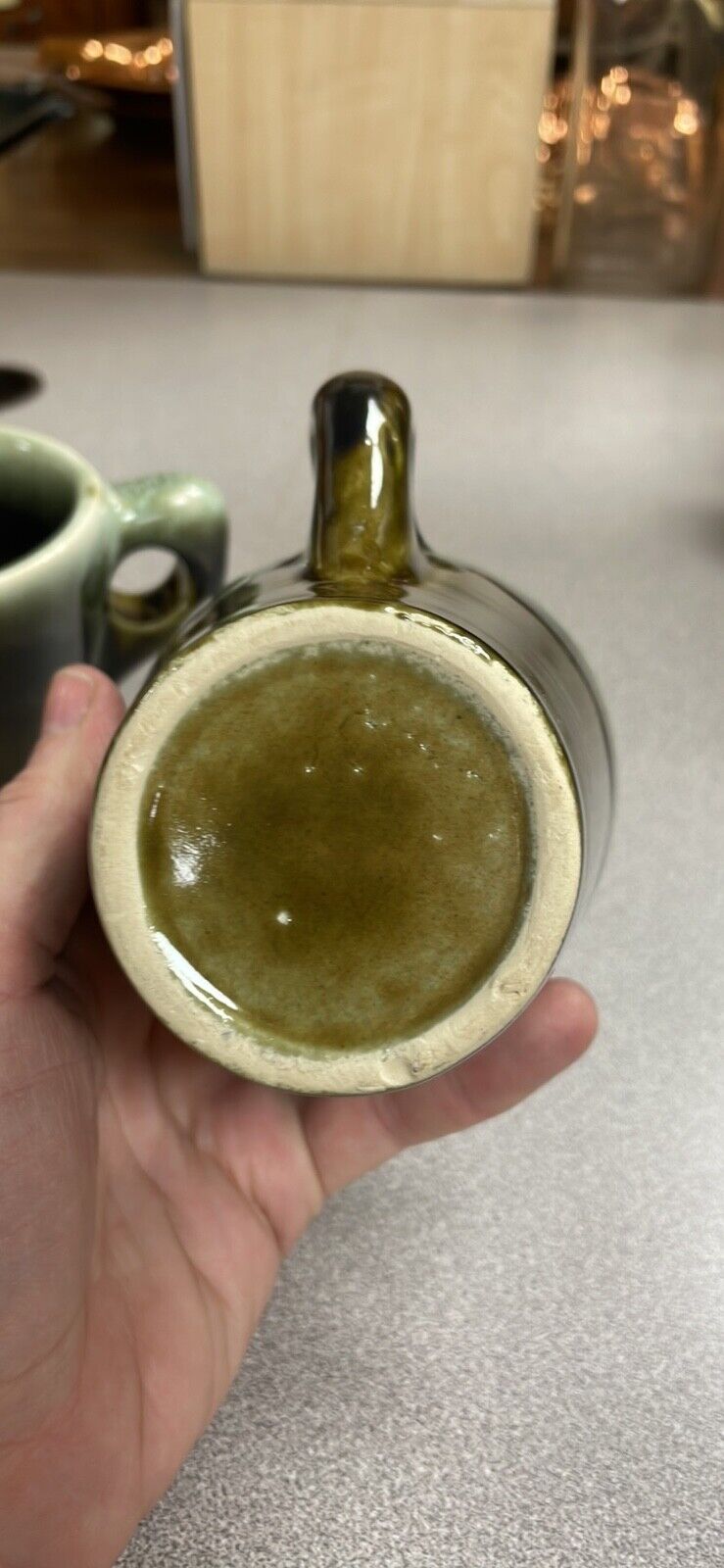 Mid-Century Mugs Pair Green Drip Glaze