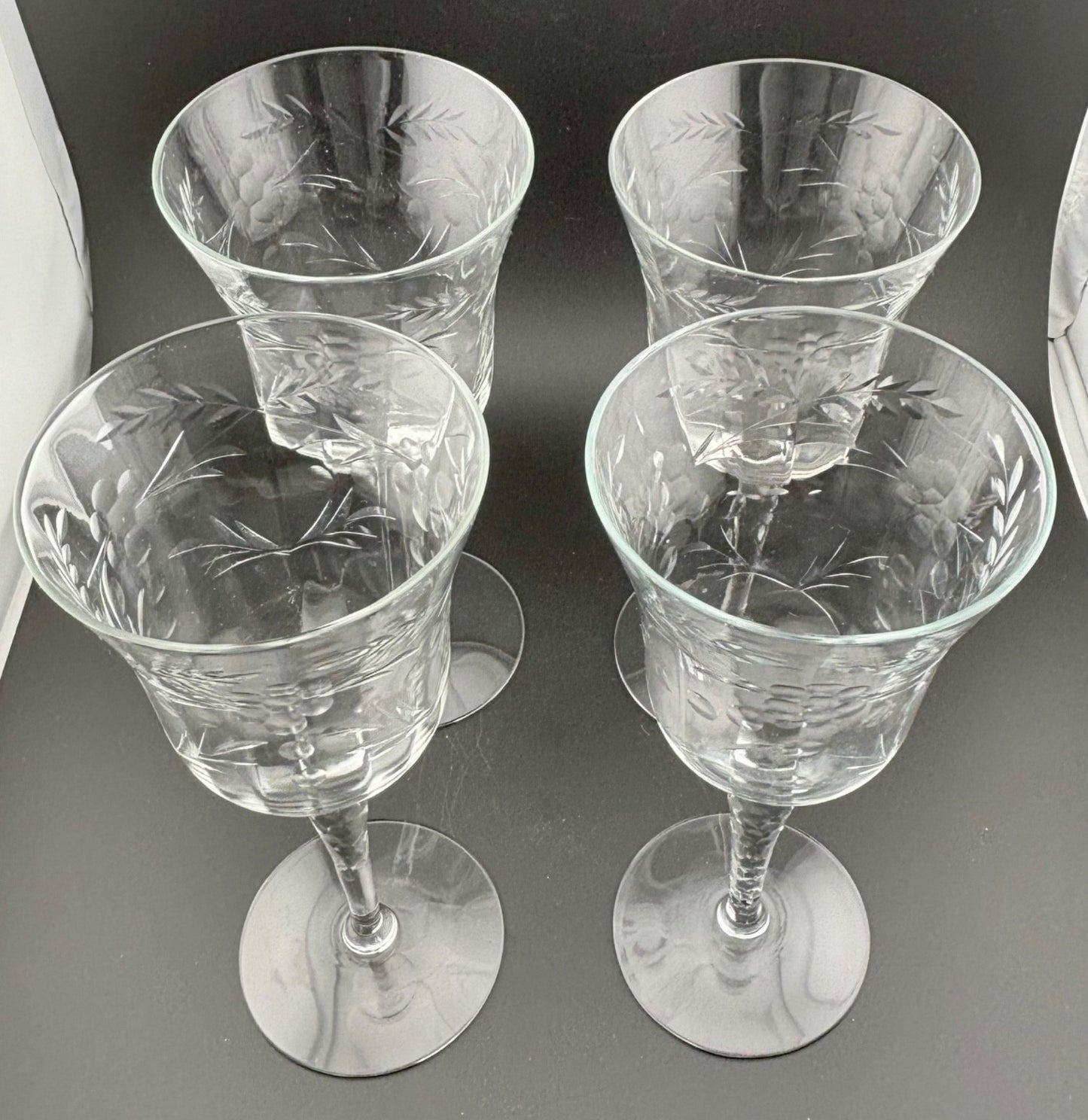 Vintage Etched Glass Wine/Water Goblets Set of 4