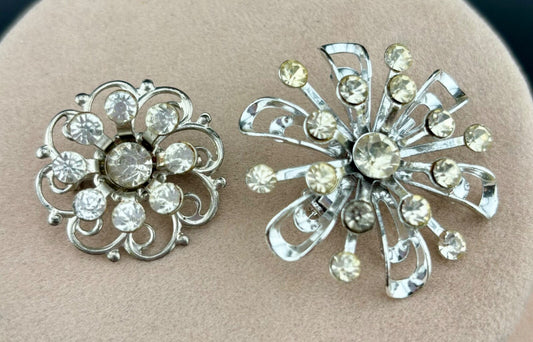 Two Vintage Silver-Tone Rhinestone Brooches NK