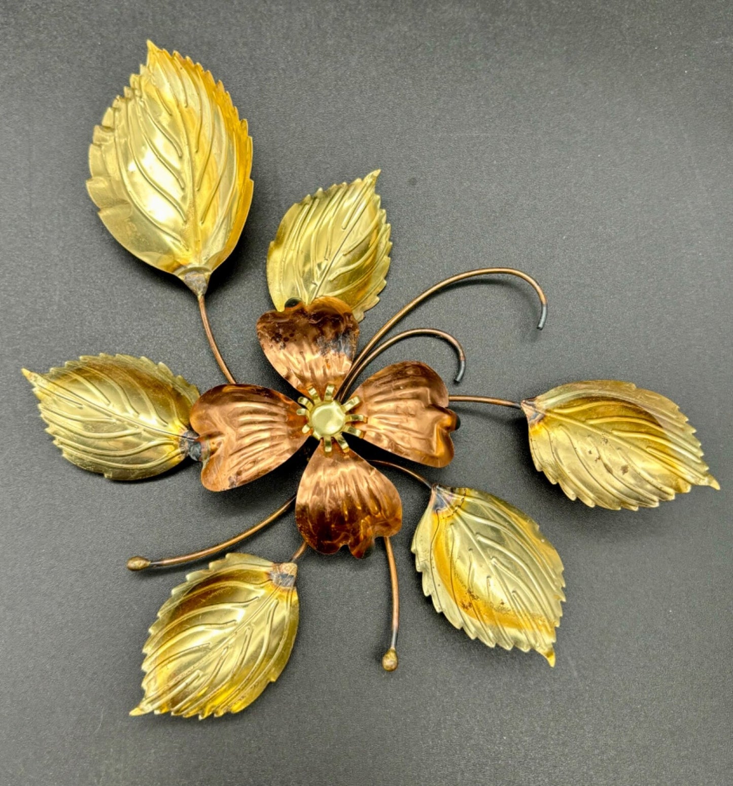 Vintage Home Interiors Dogwood Blossom Wall Decor Brass/Copper