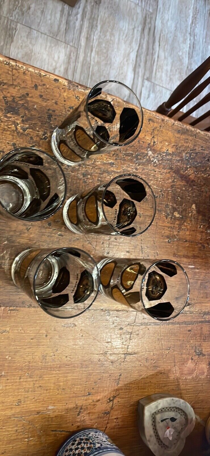 Vintage Highball Drinking Glasses Coins Around The World Black & Gold Set Five