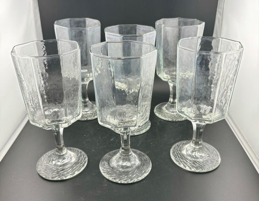 Set of 6 Vintage Libbey Stemmed Facets Clear Water Glass Goblet Wine Glass 7"H
