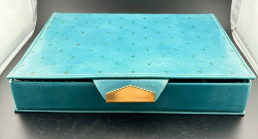 Vintage Blue Holiday Jewelry Box 1960's Velvet Lining