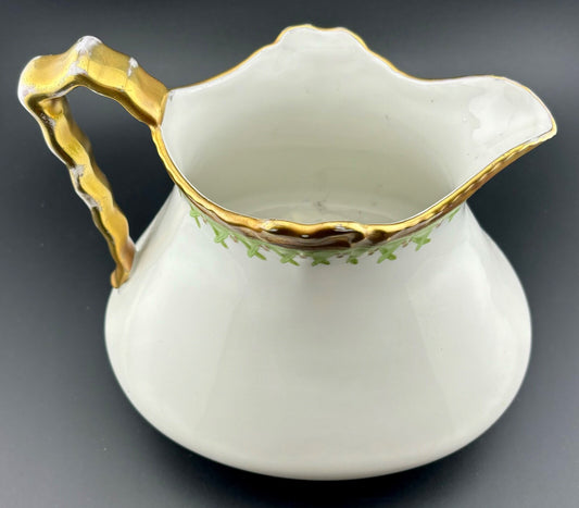Antique Porcelain French Pitcher Gold with Leaves and Berries