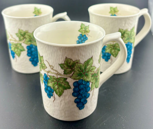 3~Vint~OTAGIRI~Ivory Stone~GRAPE CLUSTER~Porcelain~TEXTURED~Coffee Mug