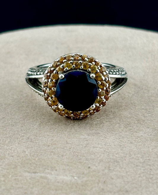 STS Sterling Silver Genuine Sapphire and Multi-Gemstone Ring Sz. 8