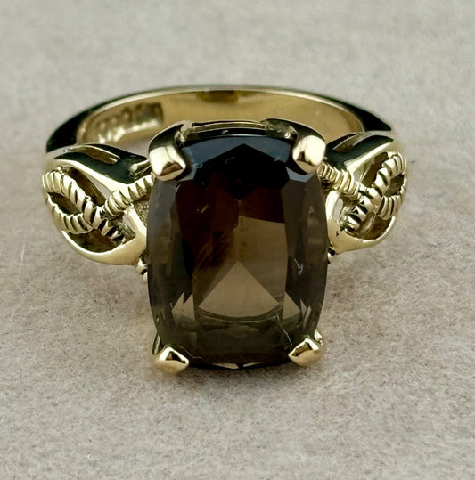 Lia Sophia Toasted Ring Size 6 Smokey Topaz Light GoldTone Emerald Cut