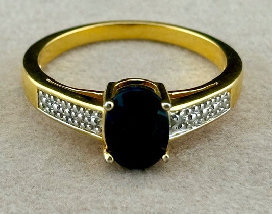 Gold Plated Genuine Natural Sapphire Diamond Ring Size 8