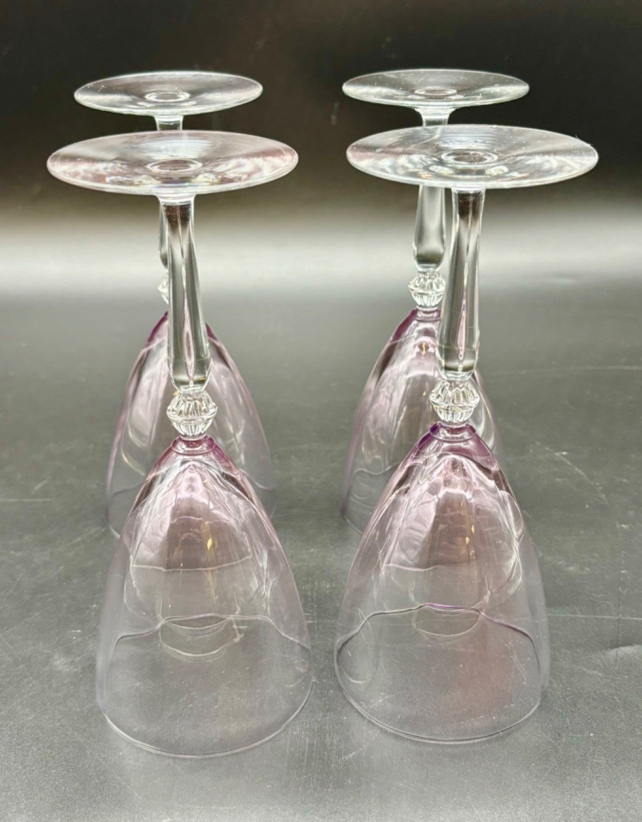 Lilac and Clear Vintage Wine Glasses Set of 4