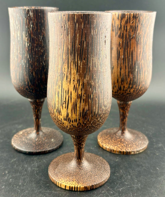 Vintage Carved Wooden Goblets(Set of 3)