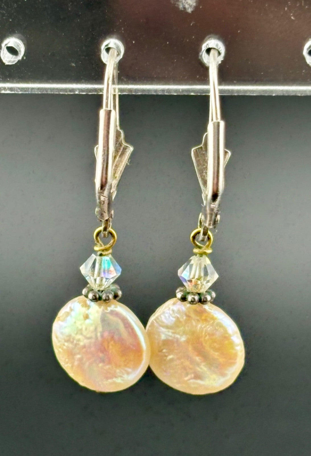 Sterling Silver Coin Pearl and Crystal Drop Earrings