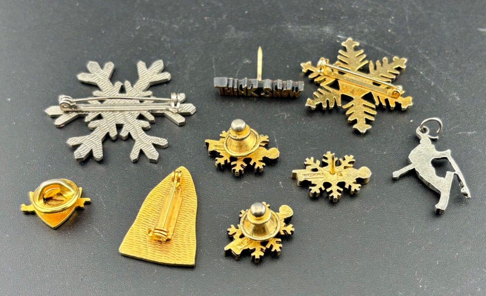 Lot of Nine Vintage Skiing Pins and Pendant NK