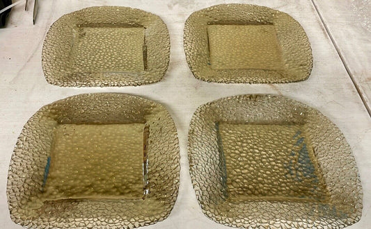 Set of Four Crackle Glass Umber Colored Party Plates