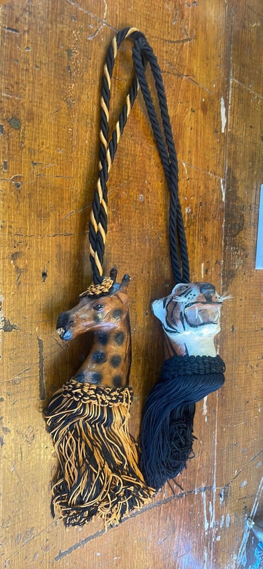 Large Giraffe and Lion Tassels Leather