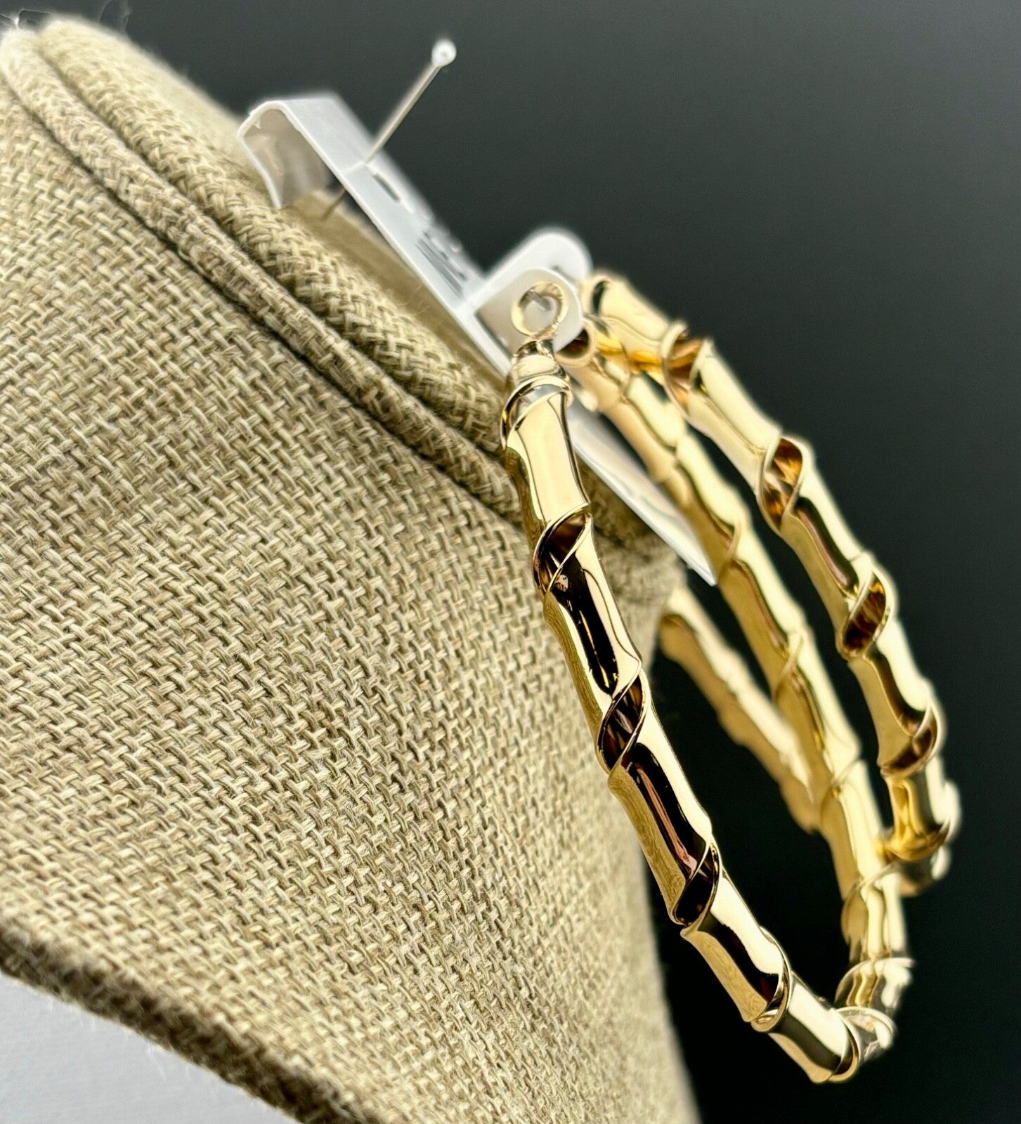 3" Gold-Tone Twisted Metal Nine West Hoop Earrings New
