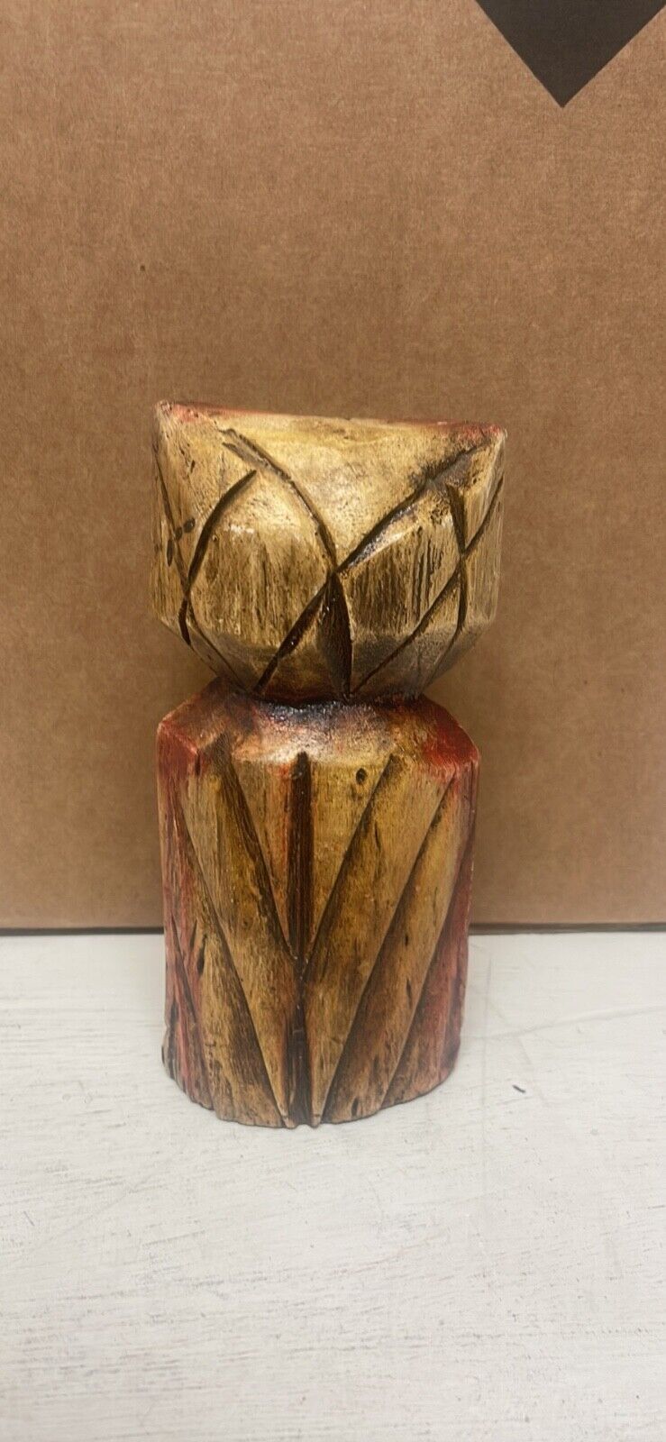 vintage carved wooden owl figurine