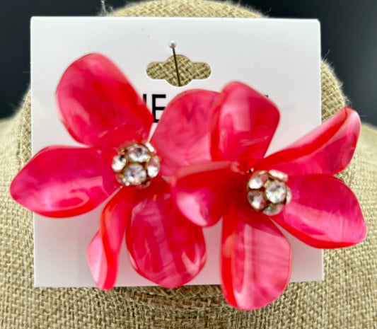 NWT Nine West Pink Acrylic and Rhinestone Flower Earrings