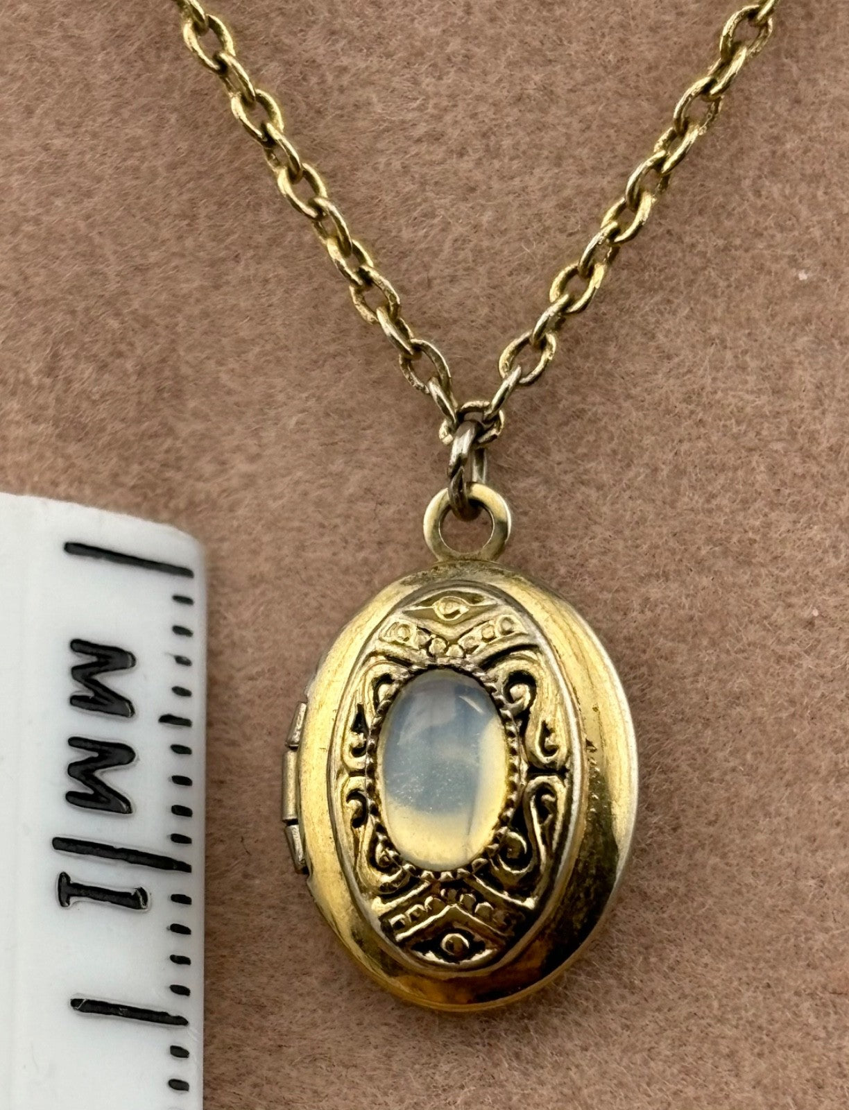 1928 Brand Gold-Tone Faux Opal Locket Necklace 15"