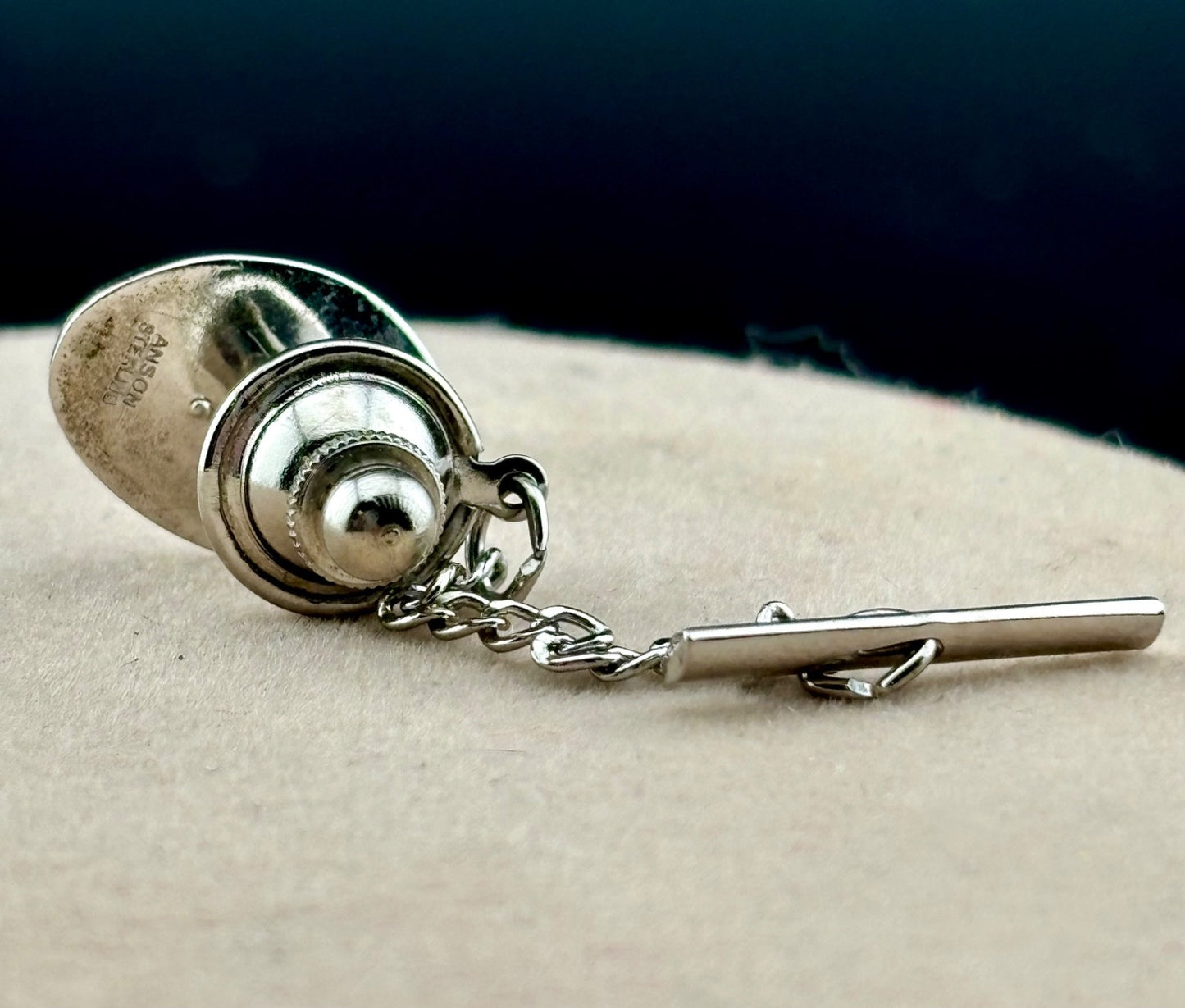 Vintage MCM Anson Sterling Silver and Sapphire Tie Tack