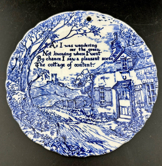 Royal Crownford Staffordshire England Blue Wall Plate Cottage of Content  5.75"D
