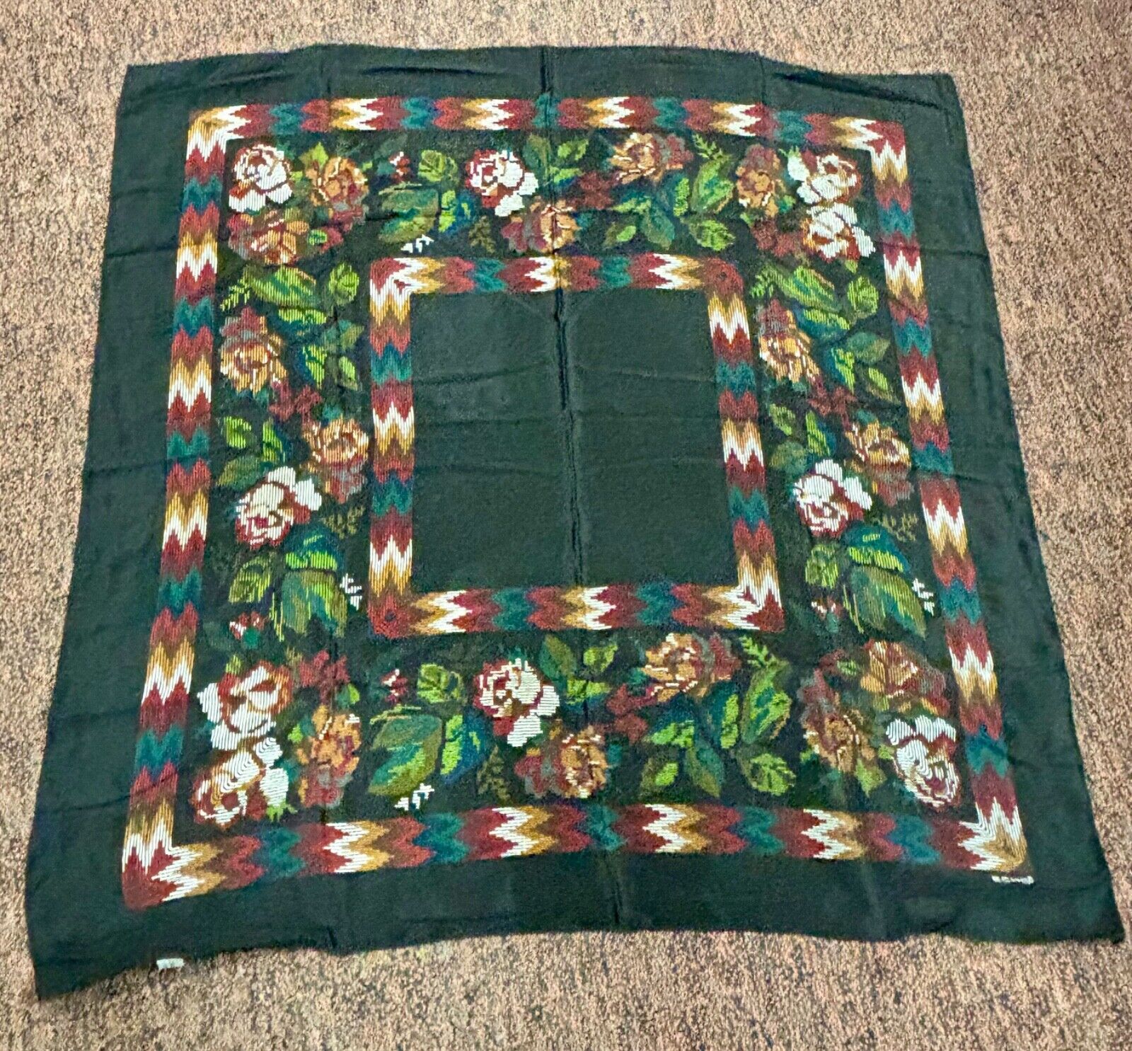 echo silk scarf black with flowers 34" square