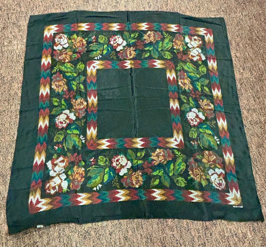 echo silk scarf black with flowers 34" square