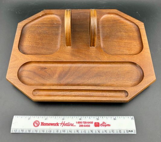 Vtg Valet Dresser Tray Organizer Solid Walnut Desk Man Jewelry Keys Coins Caddy