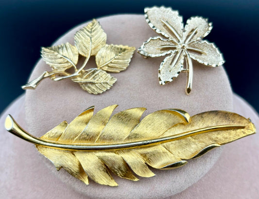 Three Vintage Leaf Brooches DFA/Sarah Coventry/and Unmarked NK