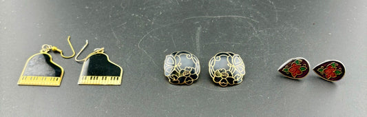 Three Pairs of Vintage Enamel Earrings 1980's