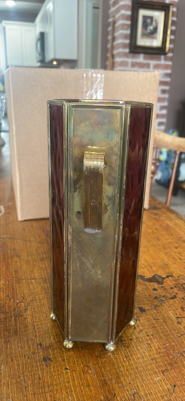 Vintage Brass and Stained Glass Candle Holder